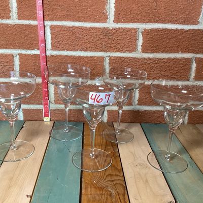 Set of 5 Clear Glass Margarita Stemware