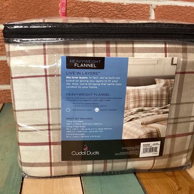 Cuddl Duds King Heavyweight Flannel Sheet Set - Red/Khaki Plaid