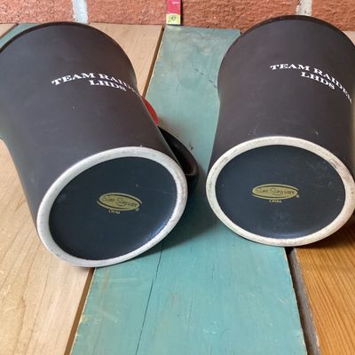 Pair of Team Raider LHD8 Matte Black & Red Ceramic Mugs with Spoons