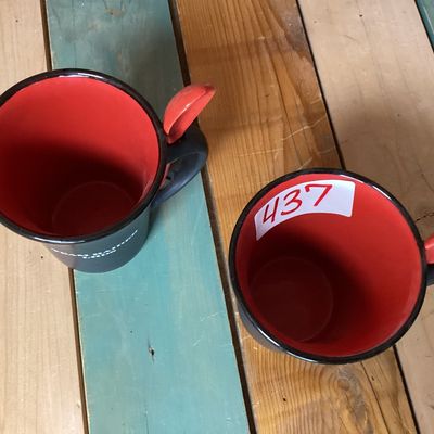 Pair of Team Raider LHD8 Matte Black & Red Ceramic Mugs with Spoons