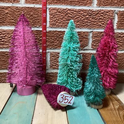 Set of 5 Colorful Bottle Brush Christmas Trees