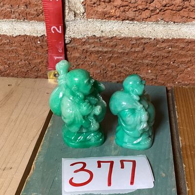 Pair of Faux Jade Laughing Buddha Figurines