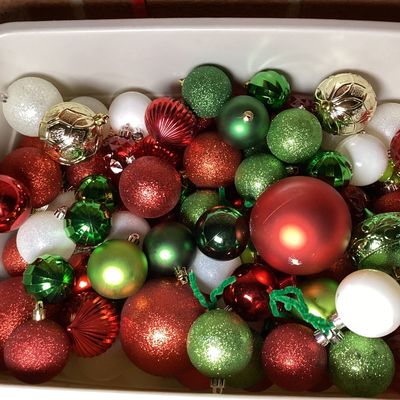 Assorted Red, Green, and White Christmas Ornaments