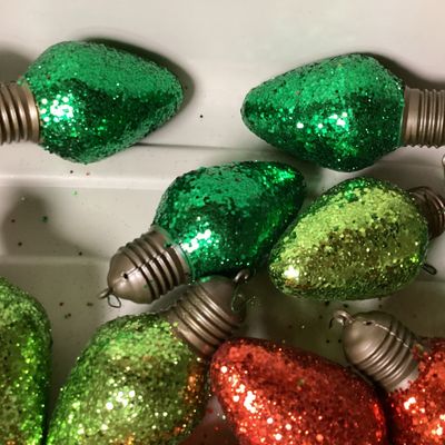 Vintage Glitter Christmas Light Bulb Ornaments - Lot of 16
