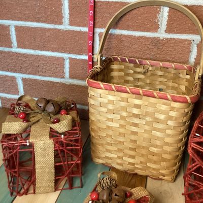 Longaberger Basket and Red Twig Christmas Gift Box Decor Set