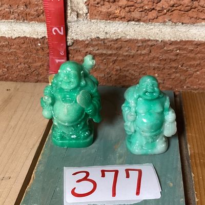 Pair of Faux Jade Laughing Buddha Figurines