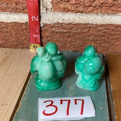 Pair of Faux Jade Laughing Buddha Figurines