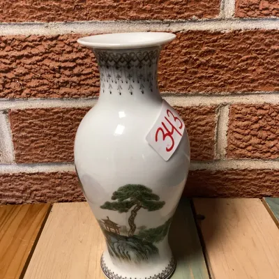 Vintage Chinese Porcelain Vase with Pine Tree and Calligraphy