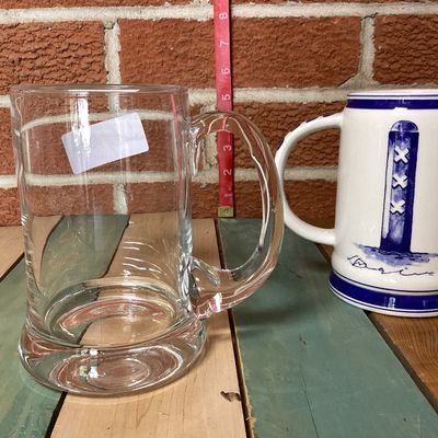 Heinen Delft Amsterdam Ceramic Beer Stein & Clear Glass Mug