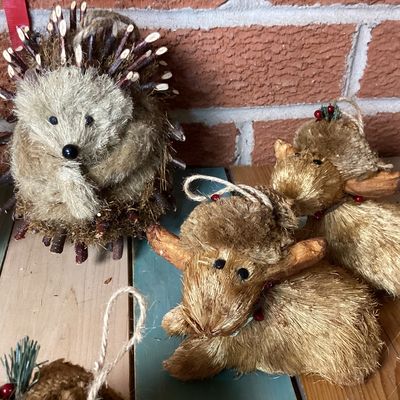 Assorted Sisal and Burlap Woodland Animal Christmas Ornaments - Set of 7