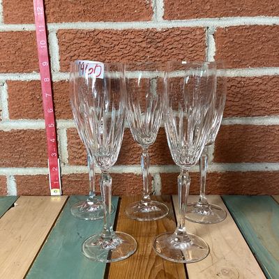 Vintage Cut Glass Champagne Flutes - Set of 5