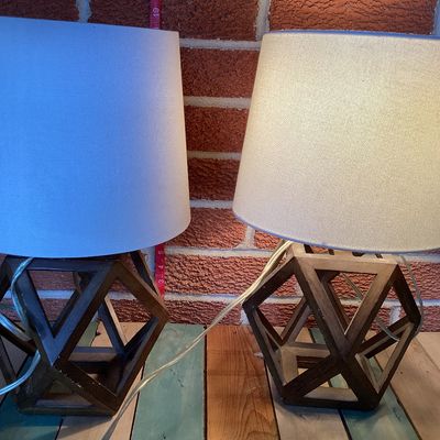 Pair of Modern Geometric Wood Table Lamps