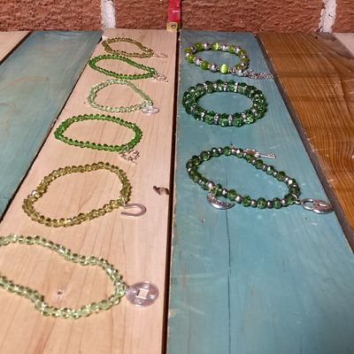 Assorted Green Beaded Charm Bracelets - Lot of 9