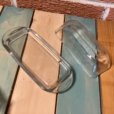 Vintage Pressed Glass Butter Dish and Gold-Rimmed Candy Bowl