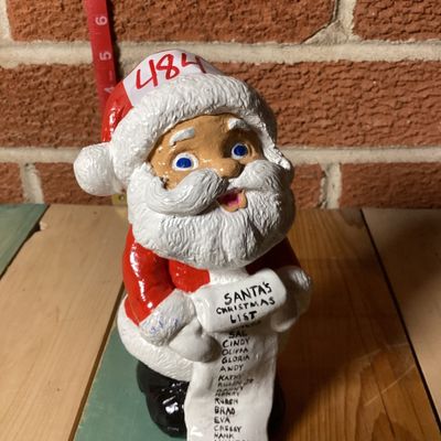 Vintage Hand-Painted Ceramic Santa Claus Figurine with List (1982)