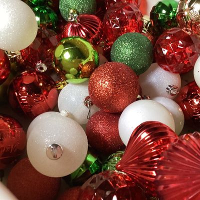 Assorted Red, Green, and White Christmas Ornaments