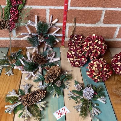 Assorted Rustic Christmas Ornaments and Floral Picks