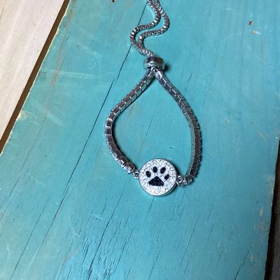 Silver-Tone CZ Paw Print Bolo Bracelet
