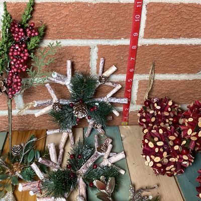 Assorted Rustic Christmas Ornaments and Floral Picks