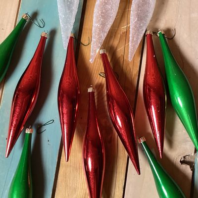 Vintage Glass Icicle Christmas Ornaments - Set of 12