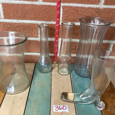Assorted Clear Glass Vases and Novelty Boot Glass - 5 Pieces