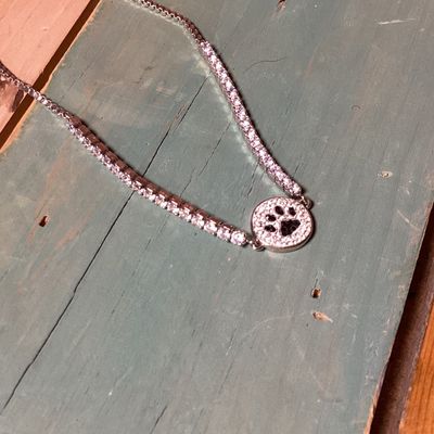 Silver-Tone CZ Paw Print Bolo Bracelet