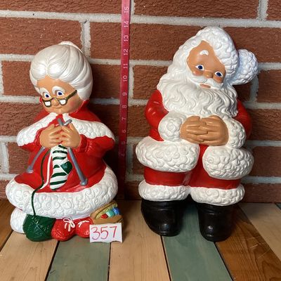 Vintage Hand-Painted Ceramic Santa and Mrs. Claus Figures