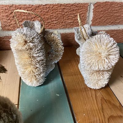 Rustic Sisal Squirrel and Snowman Holiday Ornaments - Set of 5