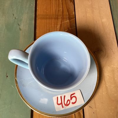 DaySpring Light Blue Ceramic Teacup and Saucer Set with Gold Trim