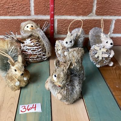 Rustic Sisal Squirrel and Snowman Holiday Ornaments - Set of 5