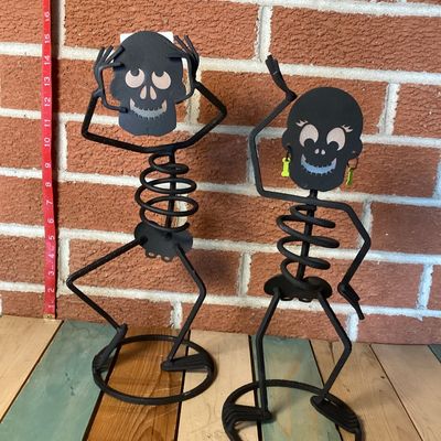PartyLite Metal Dancing Skeleton Tealight Candle Holders - Pair