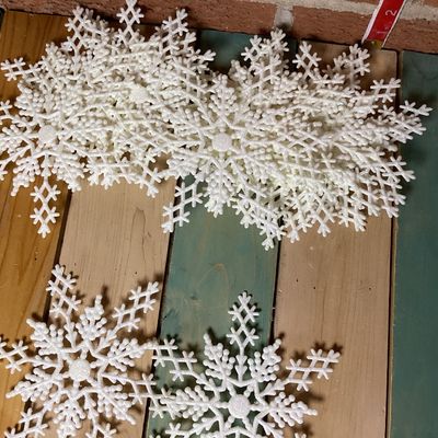 Glittery White Plastic Snowflake Ornaments - 16 Count