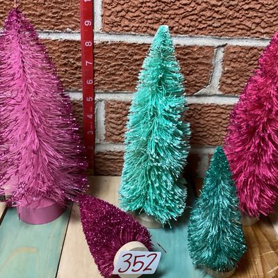 Set of 5 Colorful Bottle Brush Christmas Trees