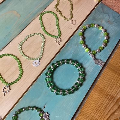 Assorted Green Beaded Charm Bracelets - Lot of 9