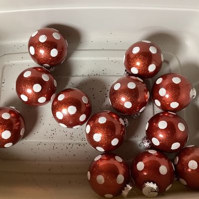 Red and White Polka Dot Glass Christmas Ornaments - Set of 12