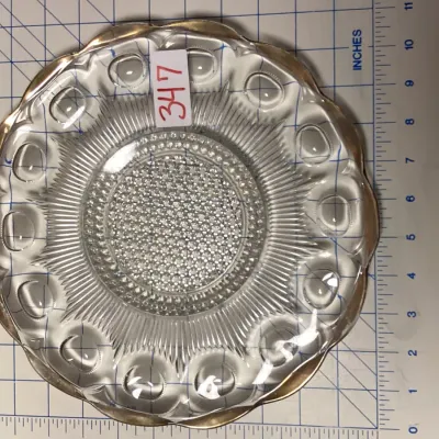 Vintage Clear Pressed Glass Platter with Gold Trim