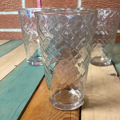 Vintage Clear Glass Basketweave Tumblers - Set of 6