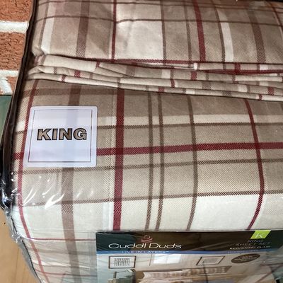 Cuddl Duds King Heavyweight Flannel Sheet Set - Red/Khaki Plaid