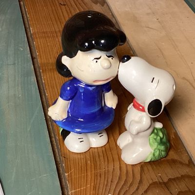 Vintage Peanuts Snoopy and Lucy Ceramic Salt & Pepper Shakers