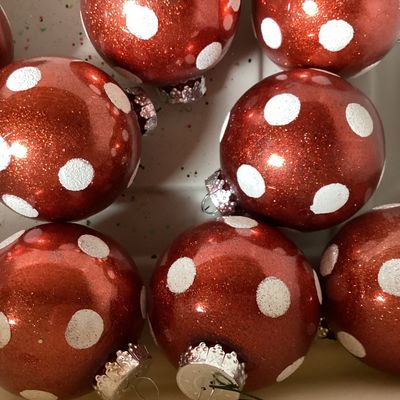 Red and White Polka Dot Glass Christmas Ornaments - Set of 12