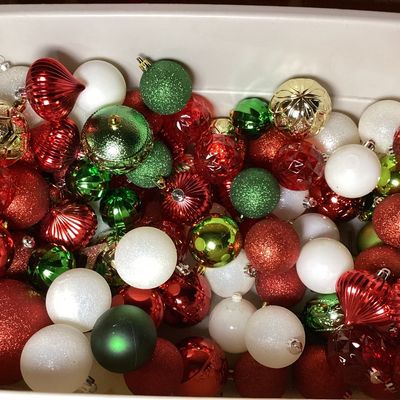 Assorted Red, Green, and White Christmas Ornaments