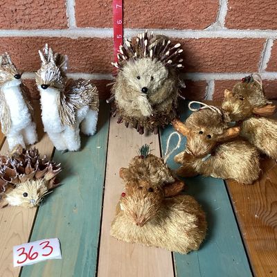 Assorted Sisal and Burlap Woodland Animal Christmas Ornaments - Set of 7