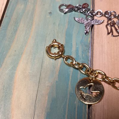 Milor Stainless Steel Angel Charm Bracelet & Gold-Tone Charm Bracelet Set