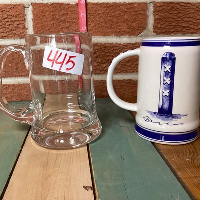 Heinen Delft Amsterdam Ceramic Beer Stein & Clear Glass Mug