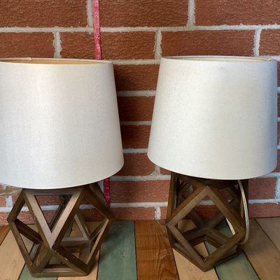Pair of Modern Geometric Wood Table Lamps