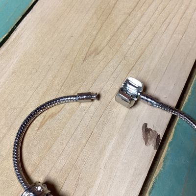 Silver-Tone Snake Chain Charm Bracelet with Three Charms