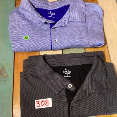 2 Junction West Men’s XL Short Sleeve Striped Polo Shirts Blue & Black/Gray Chest Pockets