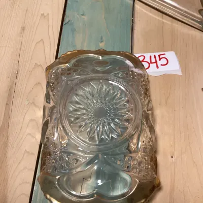 Vintage Pressed Glass Butter Dish and Gold-Rimmed Candy Bowl