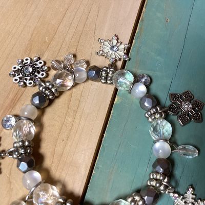 Beaded Snowflake Charm Stretch Bracelet