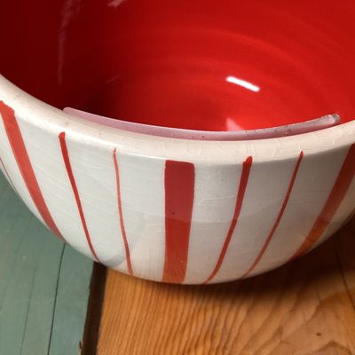 Set of 6 Red and White Striped Ceramic Bowls